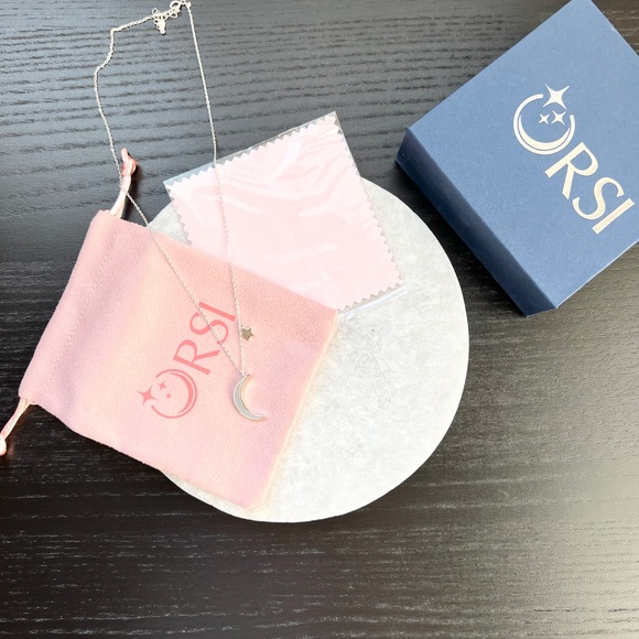 New ORSI Silver Luna Moon and Star Necklace - Picture 4 of 4